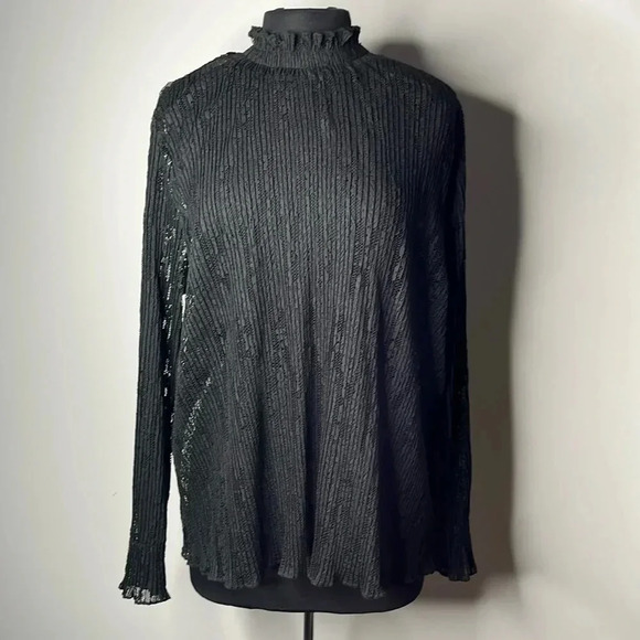 Full Circle Trends Women’s Black Sheer Turtleneck Ruffled Blouse Size 3X - Picture 1 of 9